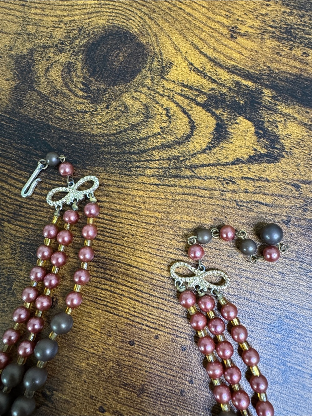 Vintage Multi-Strand Beaded Necklace in Rose, Brown and Yellow - Japan 1960’s - Picture 4 of 5
